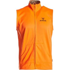 King's Camo Men's Blaze Orange Hunter Full Zip Bright Poly Fleece Vest with 2 Side Hand Pockets & Desert Shadow Accent Collar