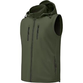 Men Vest Outerwear Windproof Vests Fleece Softshell Sleeveless Jacket with Detachable Hood for Golf Hiking