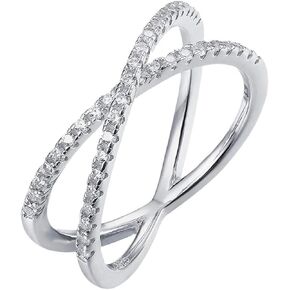 18K White Gold Plated X Ring Simulated Diamond CZ Criss Cross Ring for Women Statement Promise Ring