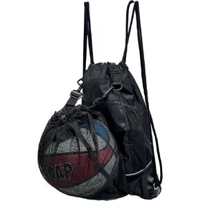GOAP Drawstring Mesh Backpack for Basketball, Nylon/Polyester, 2 Water Bottle Pockets, 2 Utility Pockets, Black