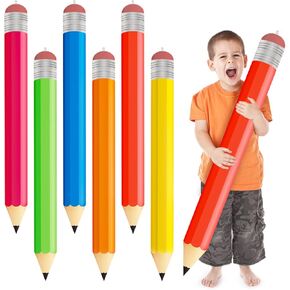 6 Pcs 44 Inch Jumbo Inflatable Pencil 6 Colors Large Blow up Pencils Giant Pencils Prop Back to School Decorations Inflatable Pool Pencil Float for Classroom Birthday Party Favor