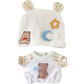 niannyyhouse 10cm Plush Doll Clothes Crawl Suit Bear Ear Cap Overalls Dress Up Doll Accessories (Khaki)