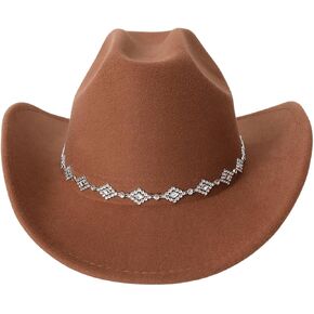 Verdusa Women's Western Cowboy Hat Rhinestone Wide Brim Cowgirl Hat
