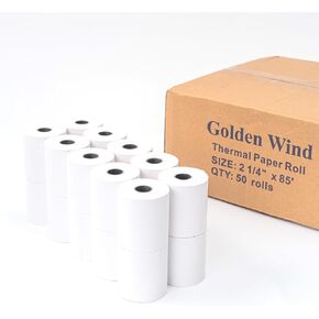 50 Rolls, GOLDEN WIND Thermal Paper Receipt Roll, 2 ¼" x 85', For Credit Card Machine Receipt Rolls, Cash register/POS receipt, 55gsm Premium Quality, White.