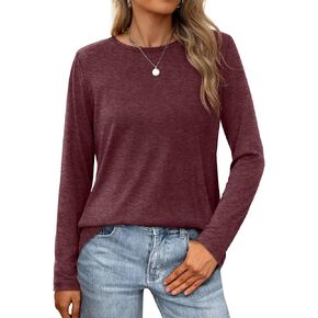 Long Sleeve Shirts for Women Basic Fall Tops Casual Loose Fit T-Shirts in Kuwait