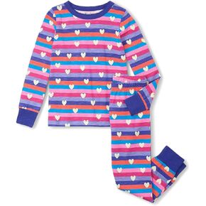 Hatley Girls' Stripes & Hearts Stretch Cotton Pajama Set (Toddler/Little Big Kid)