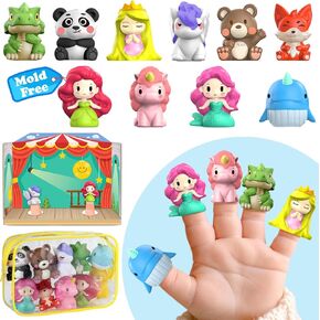 Oriate Animal Farm Finger Puppets, Bath Toys for Kids with Storage Bag, Toddler Toys for Story Time Stuffer with Performance Stage, Mold Free Travel Toys Party Favors Beach Toys 12m+, 10 Pc