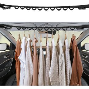 Adjustable Car Clothesline, 29" to 45" Car Travel Clothesline, Black Car Clothes Hanger Rod, Automotive Clothes Storage Racks, Vehicle Coat Hanger for Sedans Vans SUVs Trucks Jeeps