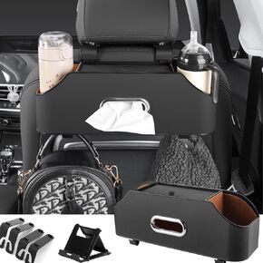 Car Headrest Seat Back Organizer with Cup Holder, Tissue Box, Mobile phone Holder, Multi-functional Storage, Suitable for children and adults, car travel (Black)