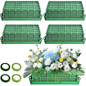 Supkiir 4 Pieces Floral Foam Cage, Green Foam Block for Artificial Flowers, Dry Oasis Floral Foam Flower Arrangement Holder Supplies for Wedding Holiday Garden Decoration with 4Pcs Floral Trap