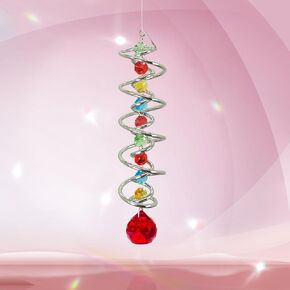 FONMY Santa Claus Gazing Ball Spiral Decorative Wind Spinner Sun Catcher Rainbow Maker Silver Spiral W/ K9 Crystal Ball Christmas Tree Hanging Ornament Indoor Outdoor Garden Decor. 22 in