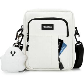 DOB SECHS Cute Nylon Crossbody Bag for Women Men Unisex Small Messenger Purse Shoulder Hobo Bag with Ghost Pendant