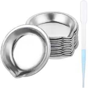 12PCS Stainless Steel Paint Tray Palette and 10PCS 3ml Eyedroppers Suit for DIY Art Craft, Paint Tray Palettes, Painting Paletteand, Face Painting, Hobby Paint Model Painting, Pigment Mixing Cups