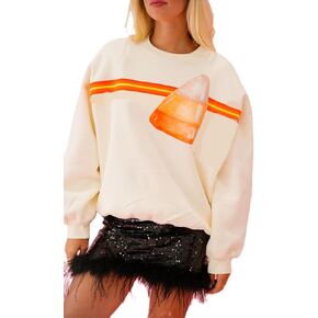 Argeousgor Women Halloween Sweatshirt Sequin Ghost Oversized Long Sleeve Sweater Pumpkin Pullover Tops Shirt