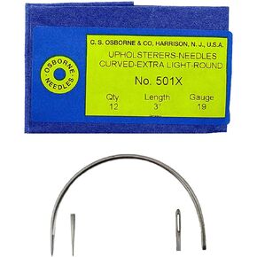 C.S. Osborne Pack of 12 Curved Needles Extra Light #501X Size 3" Made in USA