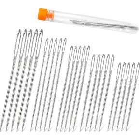 Sewing Needles Large Eye, Pack of 25 Large Needles, Needles with Large Eye, Needle Set, Bag Needle Embroidery Needles with Large Eye, Hand Sewing Needles, Leather for Hand Sewing Crafts (Pointed)