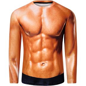 Goodstoworld Mens Halloween Tshirts Unisex Fake Muscle Hairy Chest Skeleton 3D Printed Shirts S-XXL
