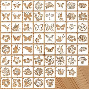 60pcs Floral Painting Templates, Reusable Crafts Painting Templates, 3 inch Flower Butterfly Templates for Wood Canvas Fabric Hollow Spray Painting Templates