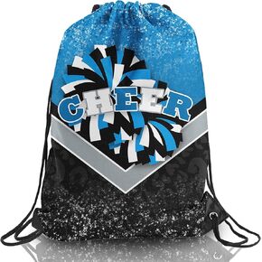 Cheer Drawstring Backpack Cheerleading Drawstring Gym Bag Cheerleader Gifts for Cheerleader (Black&Blue,1 Pcs)