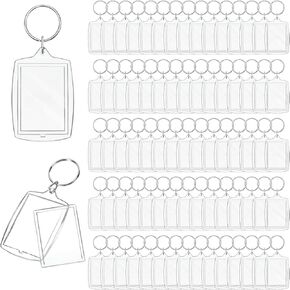 MTLEE 100 Pieces Clear Acrylic Photo Frame Keychain Photo Insert Keyrings Blank Rectangle DIY Keychain Picture Frame Keyring with Split Ring Suit for 1.3 x 1.8 Inches Photos