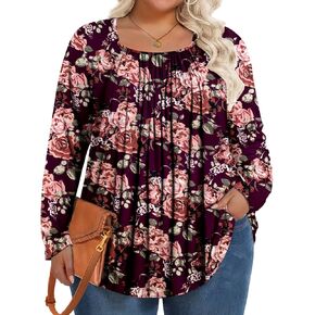 Women's Plus Size Tops Long Sleeve Shirts Fall Tunics Loose Comfy Blouses 1X-5X