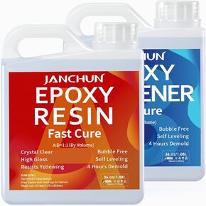JANCHUN Crystal Clear Epoxy Resin Kit 72oz, Bubble-Free, Anti-Yellowing, Self Leveling Easy Mix 1:1 Coating and Casting Resin for Table Top, Molds, Tumbler Crafts, Painting, Jewelry, DIY Gifts