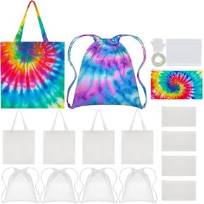 Silkfly 12 Pcs Cotton Bags Set for Tie Dye Kit 3 Style Cotton Tote Drawstring Makeup Bags Items for DIY Large Groups Tie Dying