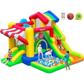 FBSPORT Inflatable Bounce House with Slide for Kids, Indoor and Outdoor Blow up Bouncy House Bouncer Castle with Ball Pit, Jumping Area, Climbing Wall, Ball Shooting, Ring Toss, Basketball Hoop