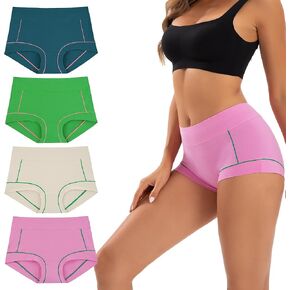 INNERSY Women's Cotton Boyshorts Underwear Soft Moisture Wicking Boxer Briefs 4-Pack