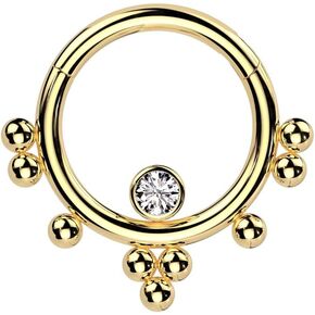 Pierced Owl 16GA 316L Stainless Steel CZ Crystal Center with Ball Clusters Hinged Segment Clicker Ring