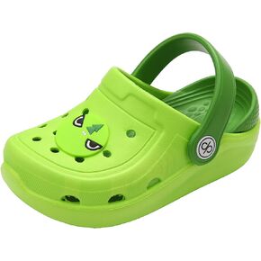 dripdrop Girls Comfort Clogs Kids Slip On Garden Shoes Boys Lightweight Beach Pool Slide Sandals Shower Slipper, Green Dinosaur, 11 Little Kid