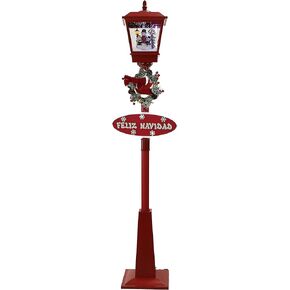 Fraser Hill Farm 71-in. Musical Snowy Christmas Street Lamp in Red with Snowman Family Scene, Cascading Snow, and Music, Lighted Christmas Decoration for Living Room and Foyer