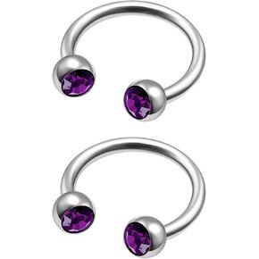 2Pcs Steel 18g 5/16 8mm horseshoe earrings Piercing Jewelry Daith Septum Cartilage Eyebrow 3mm Amethyst Crystal Ball M9063