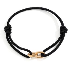 Chunky Gold Hiphop Bracelets for Women Men, Adjustable Black Rope Braided Bangles Twisted Knot Bracelets Minimalist Jewelry Accessories Gifts