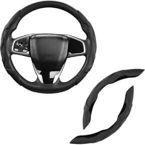 West Llama 3PCS Leather Auto Steering Wheel Cover,3D Breathable Universal Segmented Steering Wheel Protector for 99% Vehicle(Black)