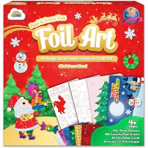 ZMLM Christmas Crafts Games for Kids - Foil Arts Fun Christmas Cards - No Mess Foil Art Creative Activity Kits - Christmas Toys Gifts for 4 5 6 7 8 9 10 Girls Boys - with Envelopes and Stickers