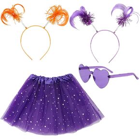 Tutu for Toddler Girls 3 Layered Tulle Tutu Skirt Set for 2-10 Year, with Heart Sunglasses and Ponytail Headband Birthday Dance Performance Party Supplies Purple, 12-16