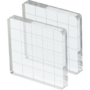YOKIVE 2 Pack Acrylic Stamp Block with Grid Lines Decorative, Transparent Acrylic Blocks Square, Great for Daily DIY, Crafts, Invitations, Cards (2" x 2")