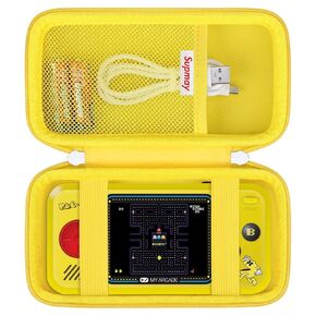 Supmay Hard Travel Case for My Arcade Atari Pocket Player Pro, Portable Video Game System Handheld Game Protection Case with Mesh Pocket for Batteries and USB-C Cable, Black+Orange