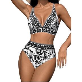 WDIRARA Women's 2 Piece Floral Print Swimwear Set Triangle Bra and Bikini Swimsuit Sets Bathing Suit