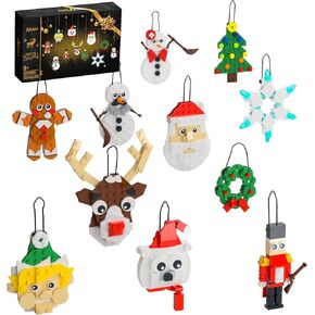 Christmas Ornaments Building Kit, Christmas Tree, Wreath, Santa, Snowman, Gingerbread, Reindeer, Nutcrackers, Snowflake 11-in-1. Stocking Stuffers Decor Toys Gifts for Boys Girls Kids.