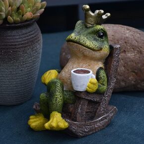 7" Drinking Coffee Frog Figurine - Garden Frog Statue Decoration - Cute Frog Stuff Frog Decor, Housewarming Gift for Table, Office, Patio, Yard, Lawn Ornament, 7"x5"x4"