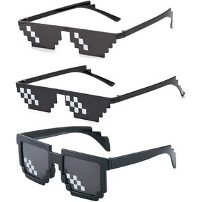 ALVOGIMOR 3 Pack Thug Life Sunglasses,Men Women Kids Pixel Mosaic Glasses, MLG Shades for Photo Props or Halloween Party