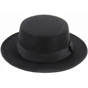 Blue Classic Fedora Hat Wide Brim Pork Pie Hat Flat Top Hat Boater Trilby Hat for Women Men