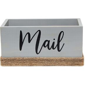 Elegant Designs HG2036-WHT Homewood Farmhouse Rustic Wood Decorative Mail Holder, Bills, Letter Storage, Sorter w Wrapped Rope, Cutout Handles w Mail Black Script for Décor, Desk, Office, White