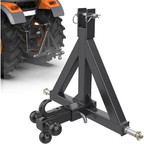3 Point Trailer Hitch 2" Receiver Trailer Ball Hitch with Towing Hook,3 Pt Farm Equipment,Subcompact Trailer Hitch for Tractor Standard Category 1,Heavy Duty Drawbar Compatible with Kubota John Deere