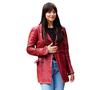 Women Madame Maroon Leather Blazer Dakota Johnson Double Breasted Leather Jacket