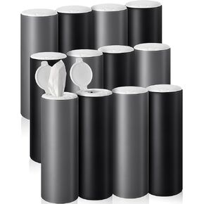 Mifoci 12 Pack Car Tissue Holder with Facial Tissues, Cylinder Car Tissues Box for Vehicle Cup Holders Refill Round Container (Black, Gray)