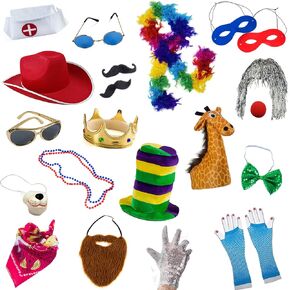 Funny Party Hats Photo Booth Props - for Parties - Assorted Kit (18 Pc Adult Props)