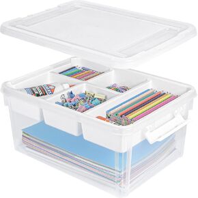 Creahaus 2 Pack 17 QT Plastic Storage Box with Removable Tray, Durable Craft Organizers and Storage Container, Stackable Art & Craft Box with Lid for Organizing, Bead, Tool, Sewing (Clear)